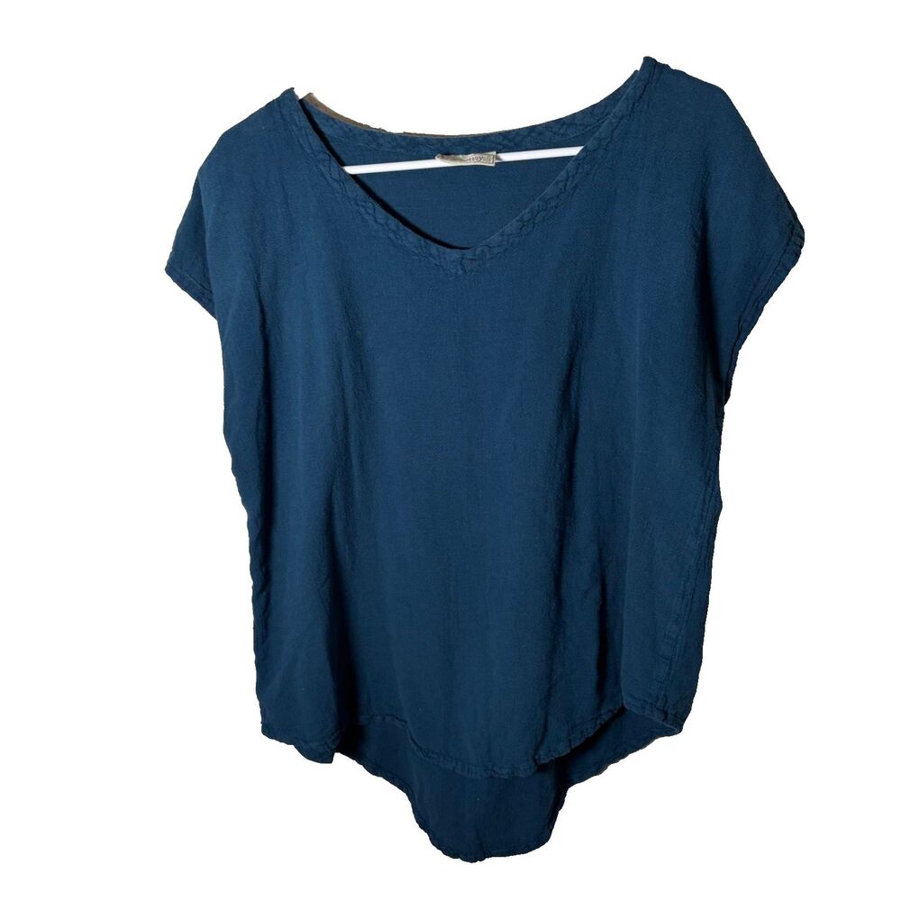 Cottonways T-Shirt Women's 2 Blue Short Sleeve Casual V-Neck Navy Top